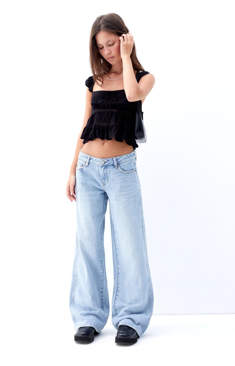 Casey Light Indigo Cherry Bow Low Rise Baggy Jeans