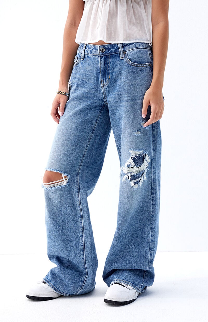 Casey Medium Indigo Ripped Low Rise Baggy Jeans