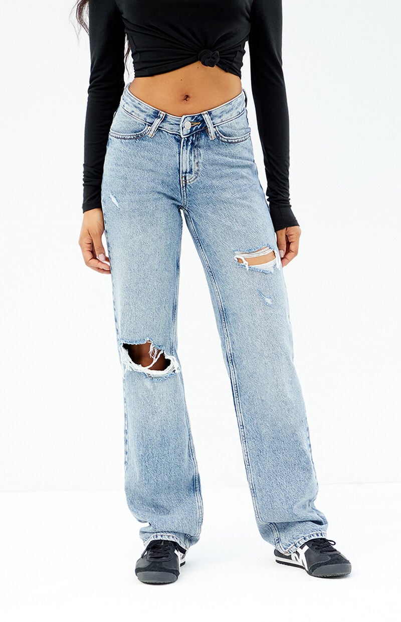 Medium Indigo Ripped V Dip '90s Boyfriend Jeans