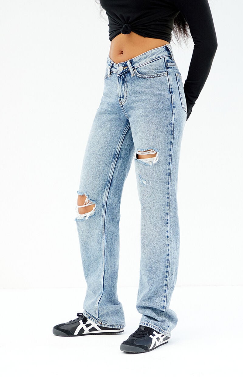 Medium Indigo Ripped V Dip '90s Boyfriend Jeans