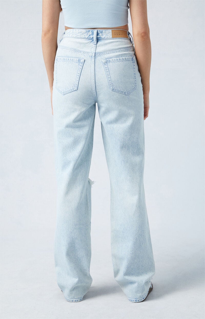 Eco Light Indigo Ripped Asymmetrical Waistband '90s Boyfriend Jeans