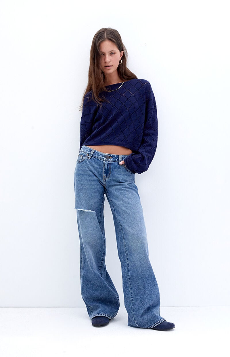 Medium Indigo Low Rise Baggy Jeans