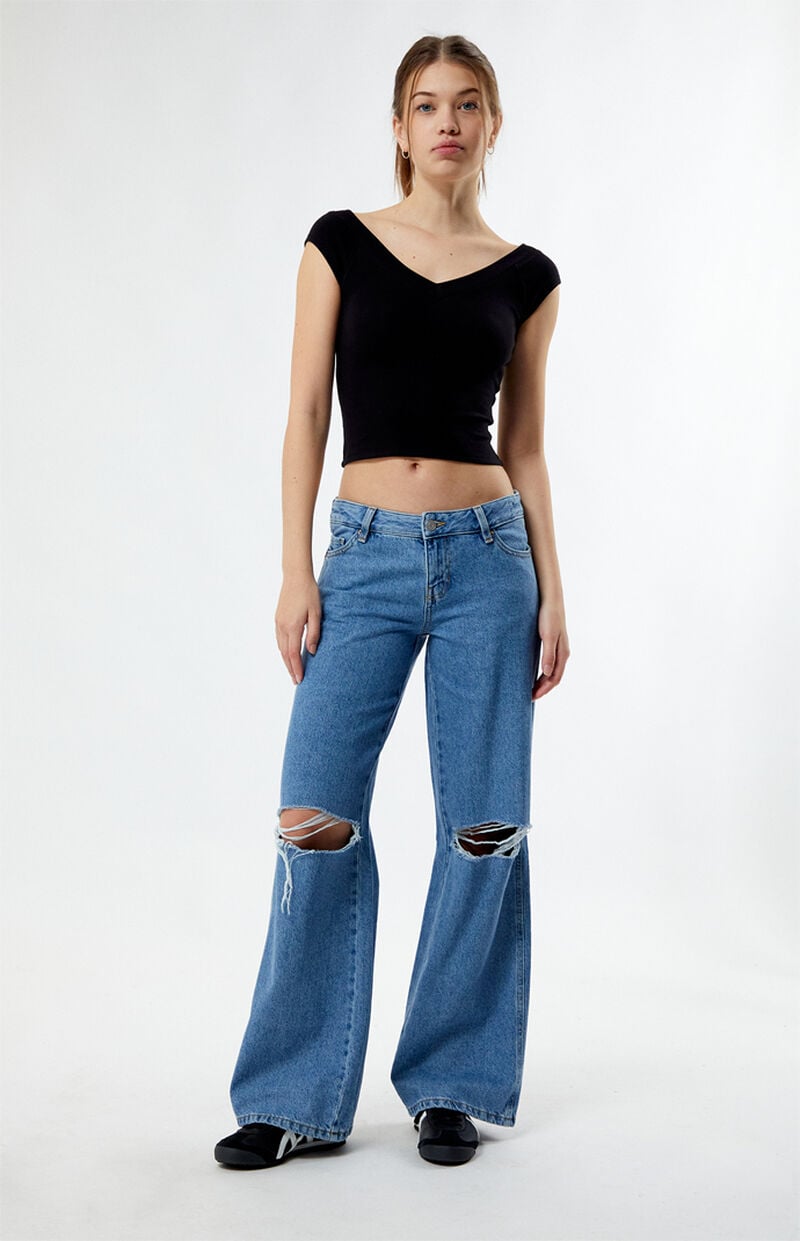 Eco Indigo Ripped Low Rise Baggy Jeans