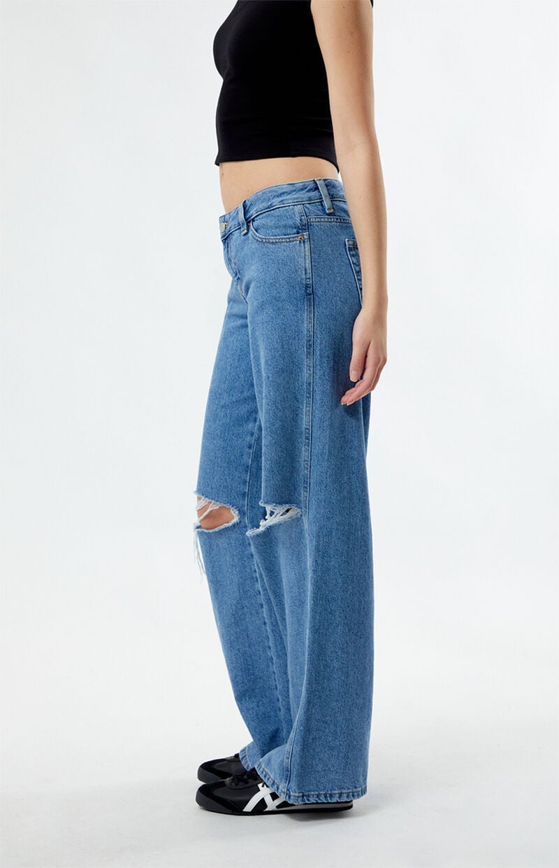 Eco Indigo Ripped Low Rise Baggy Jeans