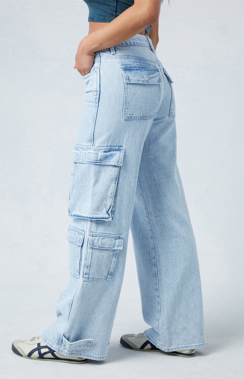 Eco Light Indigo Low Rise Baggy Cargo Jeans
