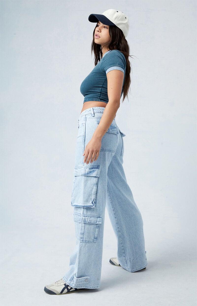 Eco Light Indigo Low Rise Baggy Cargo Jeans