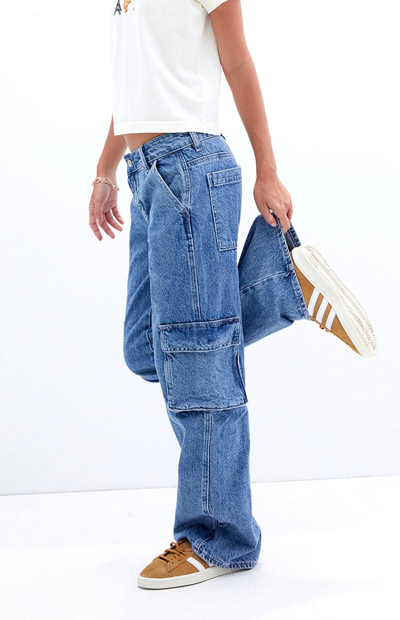 Casey Medium Indigo Low Rise Baggy Cargo Jeans