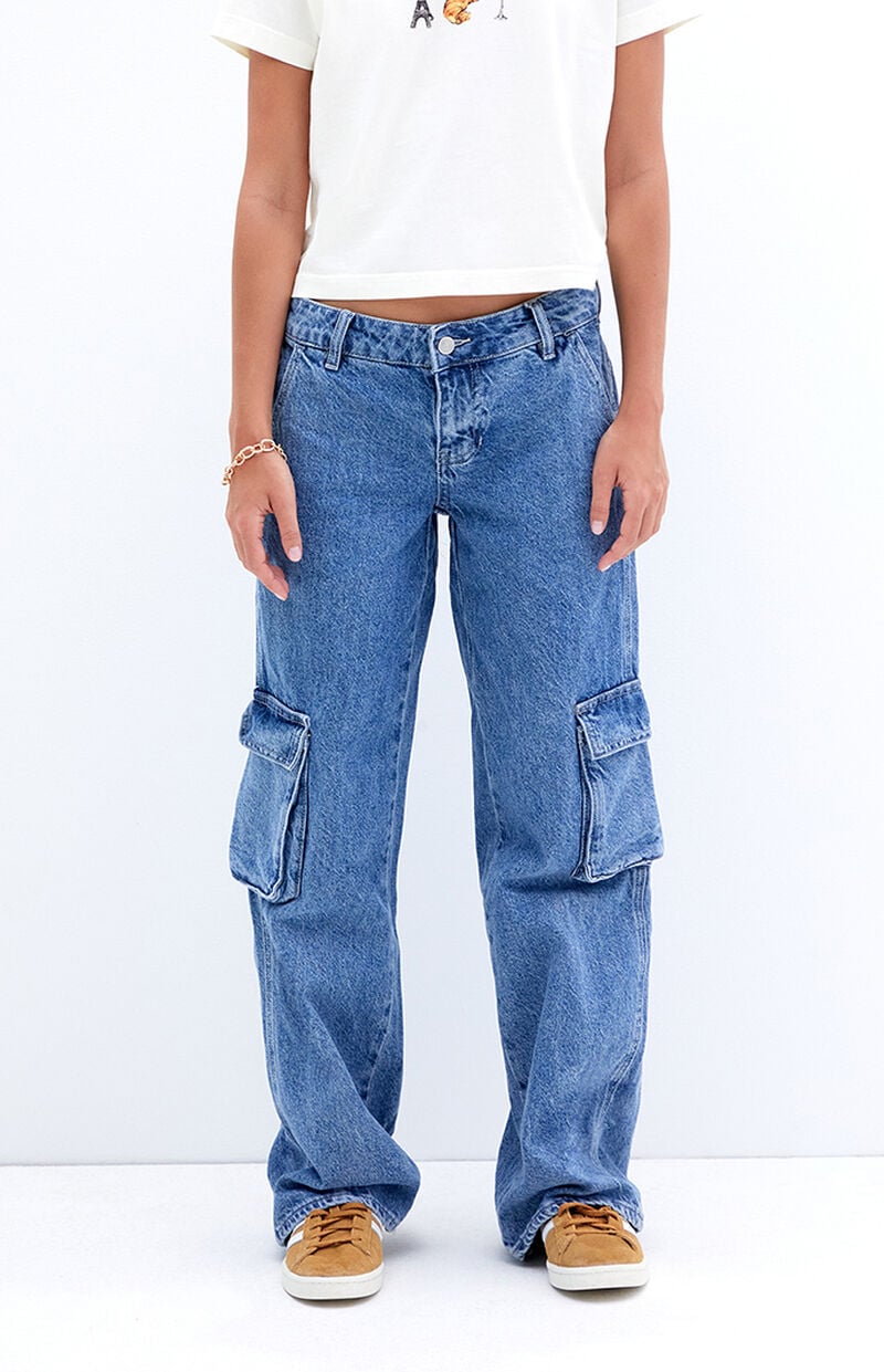 Casey Medium Indigo Low Rise Baggy Cargo Jeans