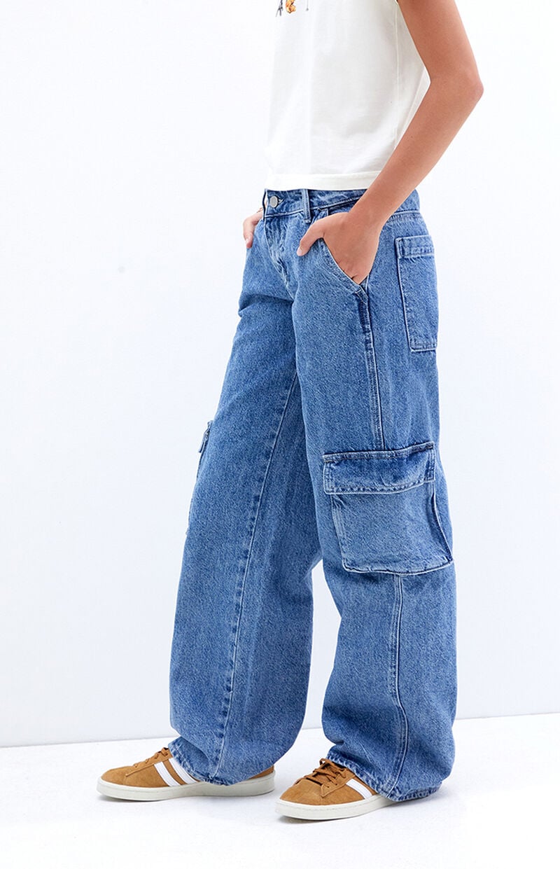 Casey Medium Indigo Low Rise Baggy Cargo Jeans