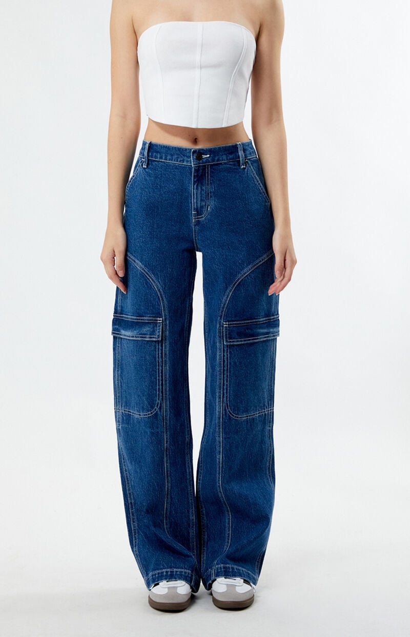 Dark Indigo Mid Rise Baggy Cargo Skate Jeans
