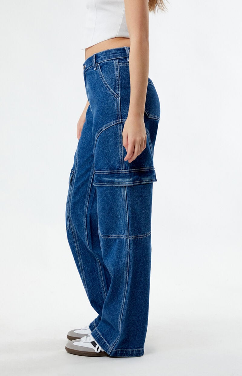 Dark Indigo Mid Rise Baggy Cargo Skate Jeans