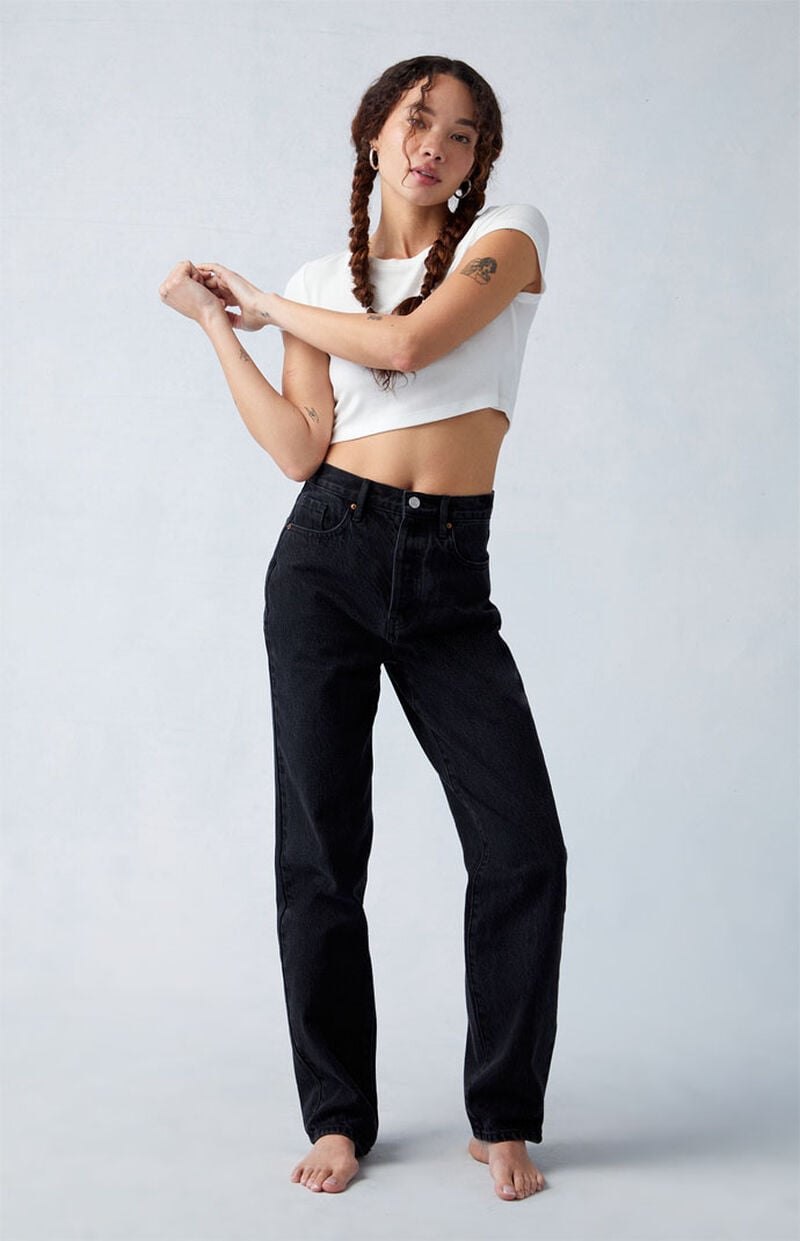 Eco Black Butt Slit Dad Jeans