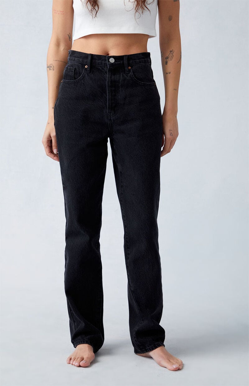 Eco Black Butt Slit Dad Jeans