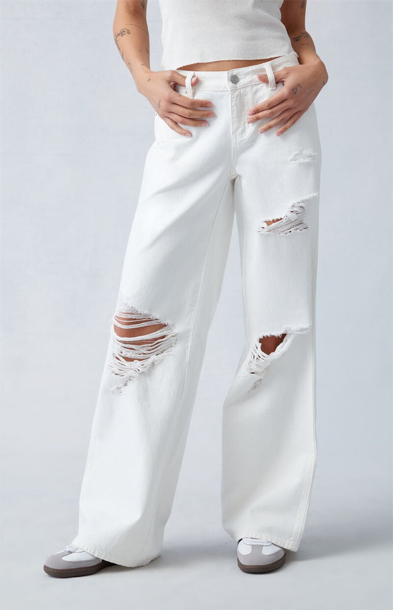 Eco White Ripped Low Rise Baggy Jeans