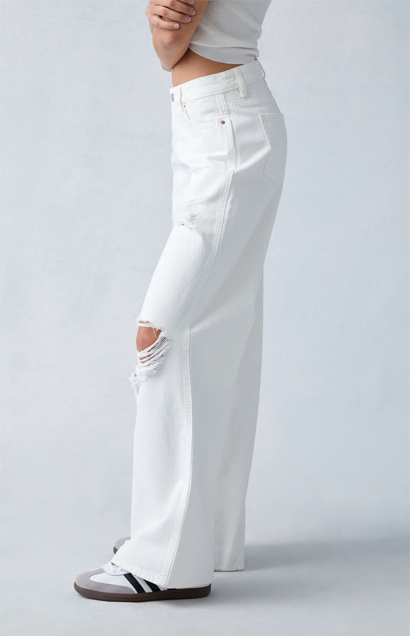 Eco White Ripped Low Rise Baggy Jeans
