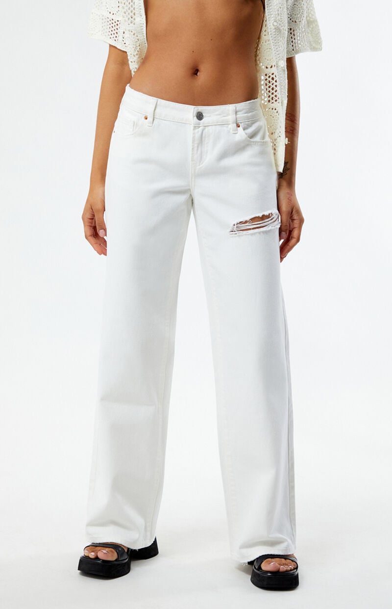 Eco White Ripped Low Rise Wide Leg Jeans