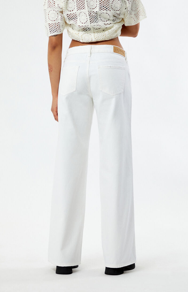 Eco White Ripped Low Rise Wide Leg Jeans
