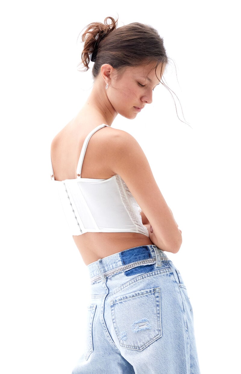 Cali Light Indigo Rhinestone Ripped Baggy Boyfriend Jeans