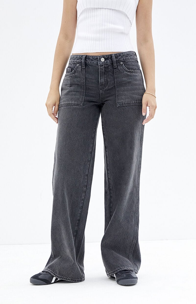 Casey Black Button Pocket Low Rise Baggy Jeans