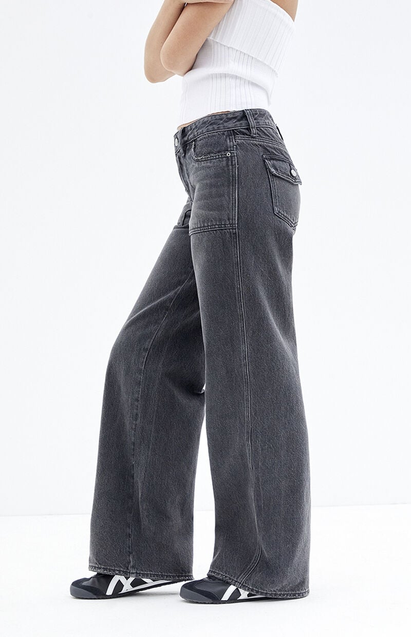 Casey Black Button Pocket Low Rise Baggy Jeans
