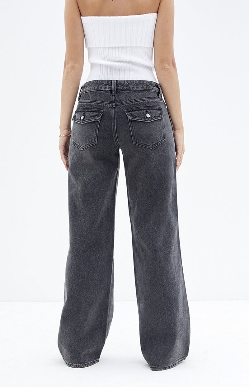 Casey Black Button Pocket Low Rise Baggy Jeans