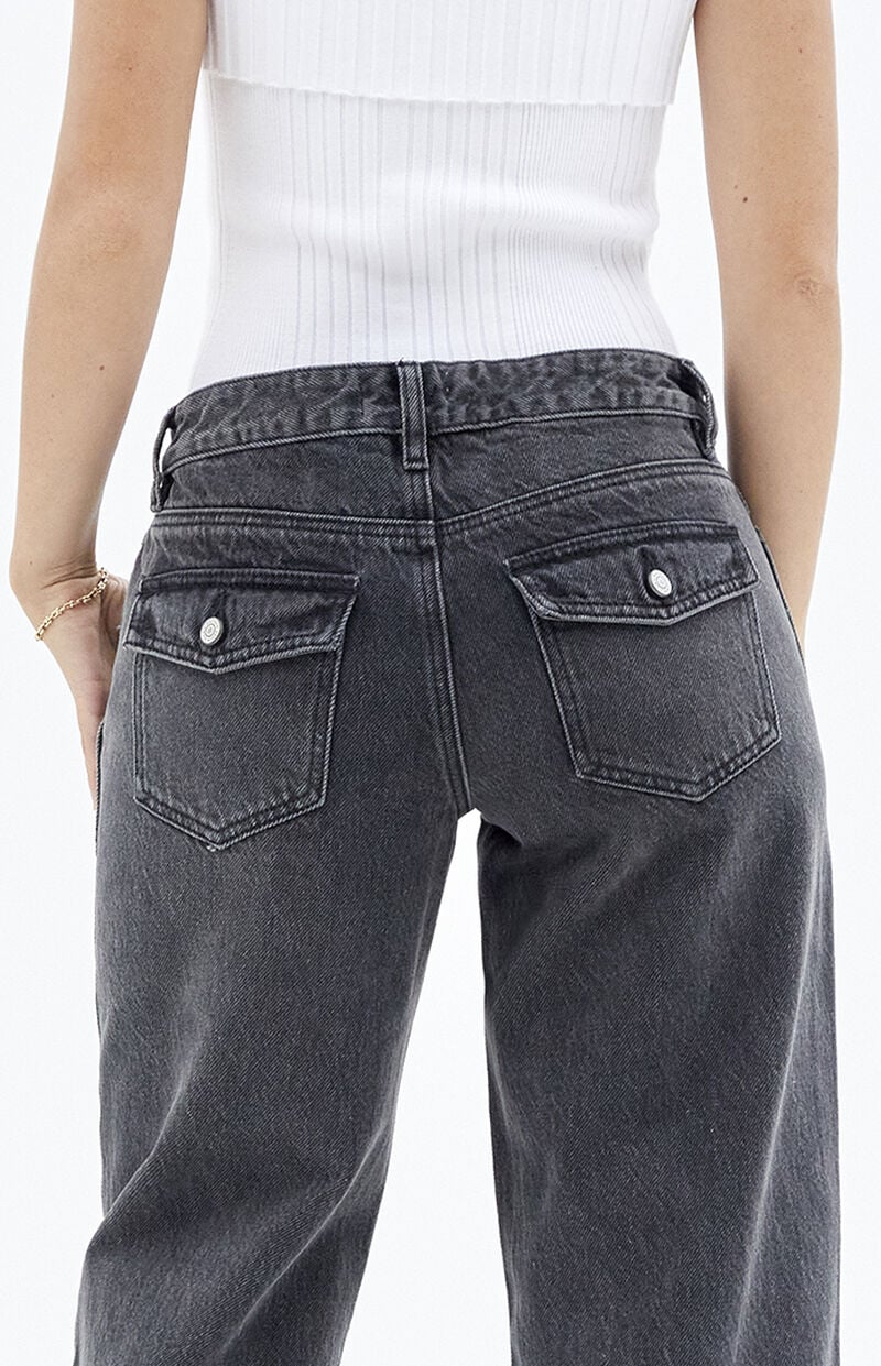 Casey Black Button Pocket Low Rise Baggy Jeans
