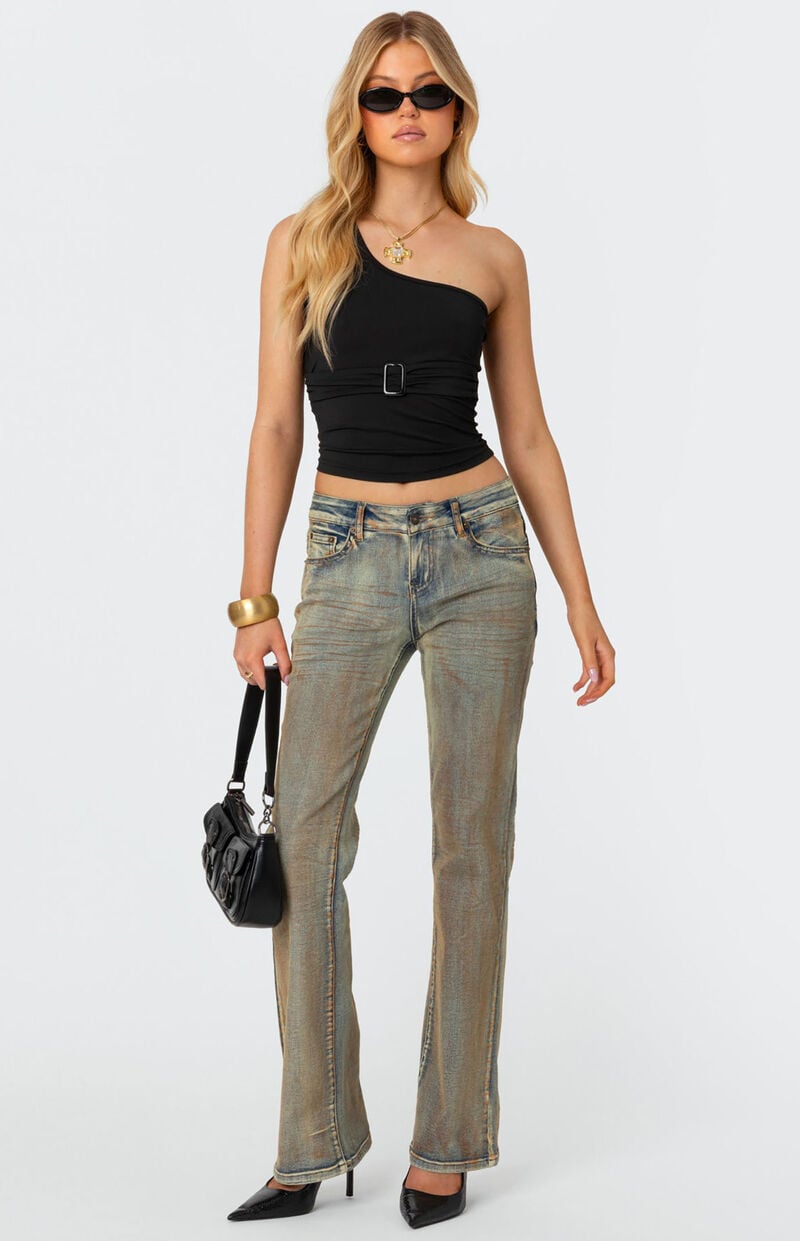 Edikted Boot Cut Low Rise Mud Washed Jeans