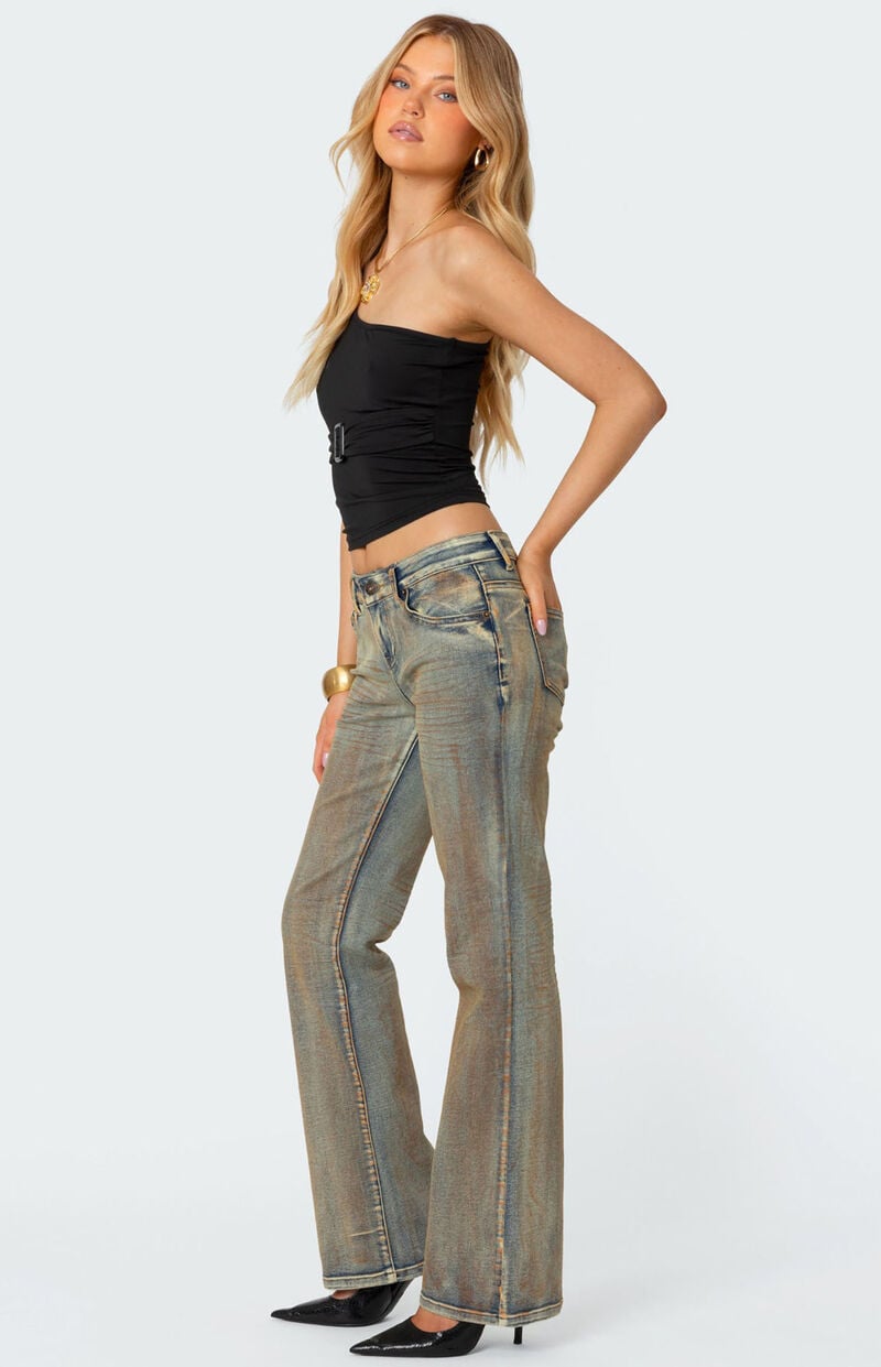 Edikted Boot Cut Low Rise Mud Washed Jeans